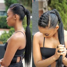 One Braid Hairstyles For Black Women, Creative Ponytails For Black Women, Low Braided Ponytail For Black Women, High Ponytail Cornrows, Ponytail With Braids, Pretty Ponytails, Black Ponytail Hairstyles