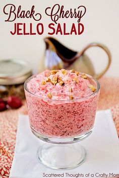 black cherry jello salad in a glass bowl