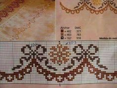 cross - stitch patterns and instructions for the design on this tablecloth are shown in two different colors