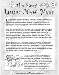 the story of lunar new year, written in black and white with snowflakes