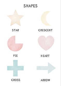 different shapes and sizes of stars, crescents, hearts, and arrows on a white background