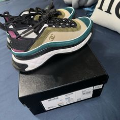 Worn Twice! Excellent Condition! Purchased From Nordstrom (See Receipt) Size 39 Shoes Chanel, Chanel Sneakers, Chanel Shoes, Chanel, Nordstrom, Conditioner, Women Shoes, Sneakers, Green