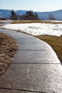 a path in the middle of a field with snow on it