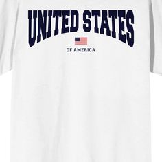 Celebrate the land of the free with this Americana tee. The shirt features an image of an American flag under navy letters that read, "United States." The title comes in a white short sleeve crew neck. Show some love for the red, white, and blue with this comfy cotton t-shirt. 4th Of July Streetwear T-shirt With Letter Print, 4th Of July White T-shirt With Text Print, White T-shirt With Text Print For 4th Of July, White Text Print T-shirt For 4th Of July, Patriotic White T-shirt With Text Print, White Patriotic T-shirt With Text Print, White Graphic Tee Made In Usa, Memorial Day Streetwear T-shirt With Letter Print, White T-shirt Made In Usa For 4th Of July