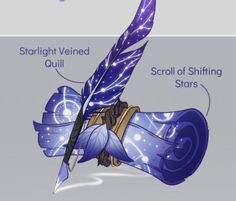 a drawing of a feather quill with the words starlight veining quill written below it