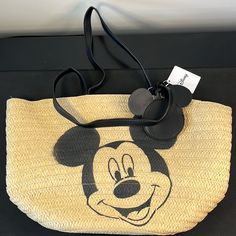 Disney Mickey Mouse Beach Tote Bag Brand New With Tag Brown Disney Bags For Everyday Use, Disney Style Brown Bag For Everyday Use, Disney Everyday Brown Bags, Casual Rectangular Bag For Disney Trips, Mickey Mouse Tote Bags For Daily Use, Disney Brown Travel Bags, Disney Style Brown Travel Bag, Painted Tote Bag, Disney Bags