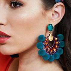 Add a touch of boho chic to your outfit with our Citrine Pom Pom Fan Bohemian Earrings! Get ready to turn heads with these funky and fabulous earrings! These beauties boast a fan or peacock shape adorned with a playful pom pom design and vibrant rhinestones. Perfect for adding a pop of color to any look. (Just don't get them stuck in your hair, OK?) Gender: WOMEN Item Type: EARRINGS, Drop Earrings Material: CRYSTAL, Pom Pom Metals Type: Zinc alloy Shape\pattern: Plant, Fan 14k Gold Hoop Earrings, Small Gold Hoop Earrings, Pom Pom Earrings, Cheap Earrings, Statement Drop Earrings, Bohemian Earrings, Diy Earrings, Tassel Earrings, Designer Earrings