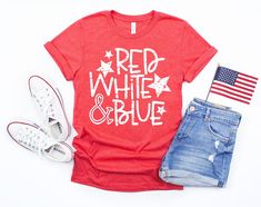 Red White Blue Shirt Stars and Stripes July 4th Shirt 4th - Etsy Patriotic Star Print Short Sleeve T-shirt, Patriotic Short Sleeve T-shirt With Star Print, Patriotic Star Print Top For Independence Day, Patriotic Red Star Print Top, Patriotic Red Tops With Star Print, Red Patriotic Star Print Top, Red Patriotic Top With Star Print, Red Cotton T-shirt With Star Print, 4th Of July Red Star Print Tops