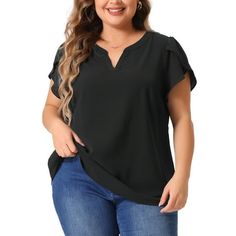 ABOUT US: A plus size brand inspired by the need of its customers. It can match you into various occasions, by the proper tailoring to show your perfect curve and the comfortable fabrics enables you a pleasant experience. Wearing it with leggings, high waist dress, skinny jeans, skirt, suit pants or high heels is perfect for work or every day. Our flowy petal short-sleeved women's work top is casual, professional and_ dressy. Measurement (in inches) Size----------Length----------Shoulder-------- Plus Size Blouses For Women, Flowy Tunic Tops, Plus Size Peplum, Casual Professional, Dressy Shorts, Plus Size Brands, Short Sleeve Shirt Women, Jeans Skirt, High Waist Dress