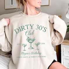 🌟 Celebrate the big 3-0 with our Dirty Thirty Birthday Shirts! Perfect for making your milestone birthday unforgettable. 🎉 👕 These Dirty 30 Party Crew shirts are designed for the ultimate birthday squad, ensuring everyone knows you're celebrating in style. 🎁 Ideal as a 30th birthday gift, these shirts are perfect for the birthday girl and her friends, adding a fun touch to the festivities. 🍾 Whether it's a Birthday Party or a Girls Trip, our Dirty Thirty Birthday Crew Shirt is a must-have for the event. 🎈 Say hello to 30 with these funny 30th shirts, perfect for marking this special occasion with humor and flair. 💖 Our Birthday Squad shirts are perfect for creating memories with your friends and celebrating your thirtieth birthday in style. 🌟 Designed for comfort and style, these T Luxury Bachelorette, Baseball Girlfriend, 30th Birthday Shirts, Birthday Sweatshirt, Last Ride, Cocktail Club, Baseball Mom Shirts, Club Sweatshirts, Group Shirts