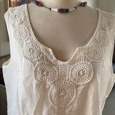 Lovely Cotton Top To Keep You Looking Chic And Comfortable. Pretty Details. Sleeveless. Off White. Nwt. Tunic Style Pull On. White Sleeveless Crochet Top With Lace Trim, Sleeveless Lace Top With Crochet Trim, Vacation Sleeveless Tank Top With Lace Trim, Sleeveless Summer Vest With Lace Trim, Sleeveless Crochet Lace Top, Vacation Lace Trim Sleeveless Tank Top, Sleeveless Lace Crochet Top, Casual Lace Tank Top, Sleeveless Lace Trim Summer Vest