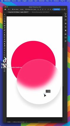 a computer screen with an image of a pink and white circle on the right side