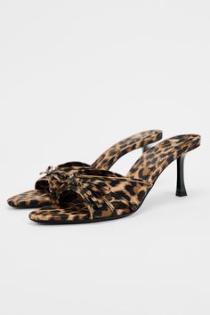 ANIMAL PRINT HEELED SANDALS Leopard Kitten, Leopard Print High Heels, Leopard High Heels, Leopard Print Bow, Leopard Print Shoes, High Heel Slippers, High Heel Mules, Kitten Heel Sandals, Slippers Women