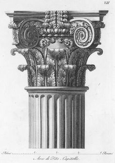 an architectural drawing of a column in the style of classical architecture, with elaborate decoration