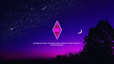 a purple sky with stars and a pink diamond