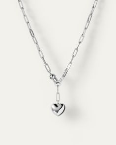 Puffy Heart Chain Heart Chain Necklace, Jenny Bird, Phone Shop, Heart Chain, Link Chain Necklace, Ring Sale, Puffy Heart, Polish Silver, Heart Gifts