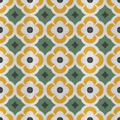 an abstract pattern with circles and dots in green, yellow and grey colors on a white background