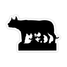 a black and white sticker of a dog with its paw on the ground next to a