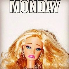 a barbie doll with blonde hair and blue eyes wearing a red dress that says monday