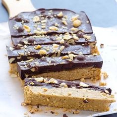 two pieces of chocolate and peanut butter bars