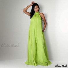 Olivia Mark - Casual Loose Fit Sleeveless Jumpsuit in Chiffon Fabric Sleeveless Jumpsuits And Rompers For Summer Evenings, Sleeveless Jumpsuits For Spring Party, Spring Sleeveless Party Jumpsuit, Elegant Sleeveless Jumpsuits And Rompers For Summer, Chic Sleeveless Flowy Jumpsuits And Rompers, Elegant Sleeveless Summer Jumpsuits And Rompers, Green Sleeveless Party Jumpsuits And Rompers, Chic Chiffon Jumpsuits And Rompers For Spring, Green Sleeveless Jumpsuits And Rompers For Evening