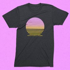 Free Shipping!! The Totally Radical Sunset shirt. This is the best shirt to wear for all sunset viewing parties, or sunset make out sessions, or whatever it is you do while watching the sunsets. Heather grey tee, with a super awesome, vintage style and super soft feel. Men's / Women's / Unisex We use shirts and tanks from companies dedicated to ethical standards of conduct. They are child labor free and sweat shop free. The printing uses inks that are water based and eco-friendly. View our full Vintage Pink T-shirt With Graphic Design, Gray Screen Print T-shirt For Summer, Sporty Graphic Design Shirt For Summer, Vintage Gray Summer T-shirt, Retro Gray T-shirt With Screen Print, Retro Tri-blend T-shirt With Front Print, Summer Tri-blend Shirt With Graphic Print, Gray Summer Shirt With Screen Print, Summer Gray Shirt With Screen Print