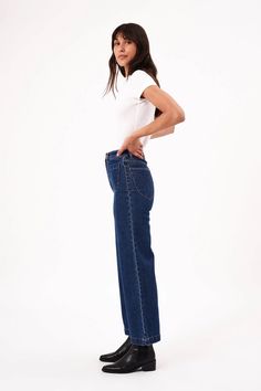 Calling all retro babes, these pants have your name on them! These are perfect to wear to the local farmers market or just boppin around town. Pair them with a white tee or a printed blouse to keep the retro vibes flowing. The Sailor Jean is reminiscent of classic 1970's styles, inspired by icons like Jane Birkin and perfected for everyday wear. Made from super lightweight cotton in Comfort Sea for an authentic look, they're shaped with a 31cm high-rise waistline and long legs that feature a wid Sailor Jean, Sailor Style, Sailor Fashion, The Sailor, Ladies Tee Shirts, Long Sleeve Tee Shirts, Sweater Sale, Mens Outerwear, Jeans For Sale