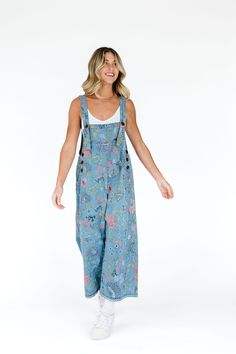 Embroidered floral denim overalls – FEHRNVI Indy Outfits, Overall Outfits Women, Hippie Spring Outfits, Summer Outfits Hot Weather, Patterned Overalls, Flower Overalls, Overalls Outfit Summer, Colorful Fits, Embroidered Overalls