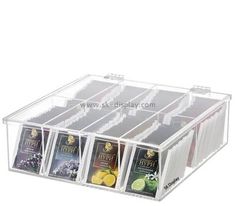 clear acrylic storage bins with dividers for books and magazines, set of 6