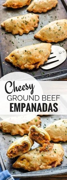 cheesy ground beef empanadas on a baking sheet