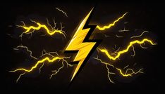 a lightning bolt in the dark with yellow and black lighting up it's sides