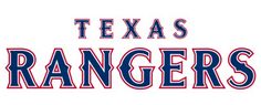 the texas rangers logo is shown in red, white and blue letters on a white background