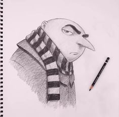 a pencil drawing of a man with a scarf on his head and an angry looking face