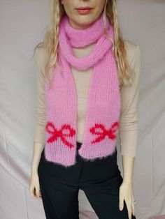 Winter Scarf As A Gift, One Size Winter Scarves For Gifts, Handmade Winter Scarves As Gift, Winter Gift Scarf One Size, Knitted Winter Scarves As Gift, Pink Scarves As Gifts, Pink Casual Scarf For Gift, Casual Pink Scarves For Gifts, Pink Knitted Fall Scarf