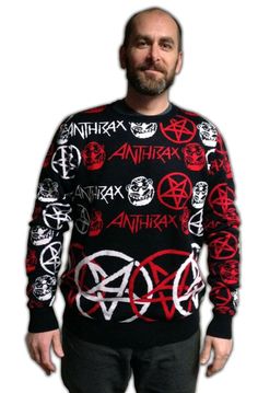 Let everyone know who your favorite band is in this Anthrax sweater! Santa I Know Him, Hanukkah Sweater, Grinch Who Stole Christmas, Shawl Collar Sweater, Metal Fan, Black Christmas, Logo Pattern, Holiday Sweater