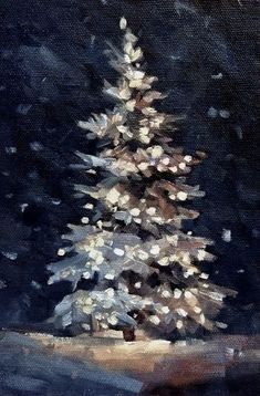 a painting of a small white christmas tree