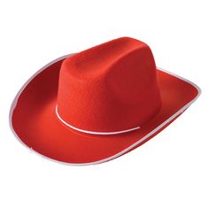 Cowboy Hat - Red Costume Accessory Red Western Hat For Western-themed Events, Western Red Hat For Country Events, Red Western Felt Hat For Country Events, Western Red Hat Bands For Country Events, Red Western Hat Bands For Country Events, Western Red Fedora Felt Hat, Red Western Fedora Felt Hat, Western Style Red Fedora Felt Hat, Red Western Style Fedora Felt Hat