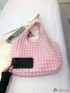 Bird in Bag - Womens Solid Color Tote Bag Casual Pink Rectangular Hobo Bag, Casual Pink Hobo Bag For Errands, Pink Casual Hobo Bag For Shopping, Casual Pink Hobo Bag For Shopping, Casual Pink Handheld Hobo Bag, Travel Handbags, Chic Type, Underarm Bag, Shopping Tote Bag