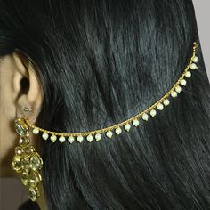 Indian traditional ear chains for women - jewellery earring Luxury Chandbalis For Party And Festivals, Luxury Gold Chandbalis For Festivals, Luxury White Chandbalis With Latkans, Affordable Wedding Chandbalis With Latkans, Luxury Chandbalis With Latkans For Women, Traditional Jhumka, Panjabi Suit, Earring Chain, Festival Dance