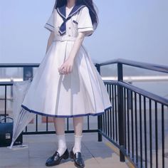 Japanese Sailor Collar Dress - Pastel Kitten Preppy Dresses, Sailor Dress, Sailor Collar, Woman Dress, Vestidos Vintage, Midi Dress Summer, Dresses Summer, Japan Fashion, Lolita Dress