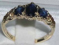 14K Yellow Gold Natural Dark Blue Sapphire Engagement Ring Dark Stone Wedding Ring, Heirloom Blue Three-stone Ring, Blue And Gold Ring, Dark Blue Ring, Blue Sapphire Promise Ring, Sapphire Ring Vintage, Sapphire Gold Ring, Sapphire Promise Rings, Ring 3 Stone