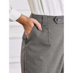 Keep your look professional and stylish in this pant from Hobemty featuring a houndstooth printed slant pocket button closure long length. Pair with solid shirts and high heels for a vintage office look. Focused on Ladies' Semi-Formal Wear - This pant can be a perfect addition to almost any outfit from formal to daily wear great for work meeting office businesses work casual daily dressing etc. The material composition is 65% Polyester, 33% Rayon, and 2% Spandex, ensuring a comfortable fit. Mach Elegant Houndstooth Business Casual Bottoms, Fall Dress Pants For Workwear With Button Closure, Classic Houndstooth Bottoms For Workwear, Classic Houndstooth Bottoms For Work, Classic Houndstooth Pants For Business Casual, Elegant Houndstooth Bottoms For Workwear, Elegant Houndstooth Pattern Bottoms For Workwear, Casual Houndstooth Bottoms For Work, Elegant Houndstooth Bottoms For Work