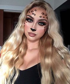 61 Easy DIY Halloween Makeup Looks - StayGlam Leopard Makeup Halloween Easy, Make Up For Halloween Ideas Easy, Cute Halloween Makeup For Work, Halloween Cat Makeup For Women, Halloween Make Up 2024, Cute Makeup Halloween, Leapord Makeup Looks, Leopard Eye Makeup, Easy Makeup Halloween Looks