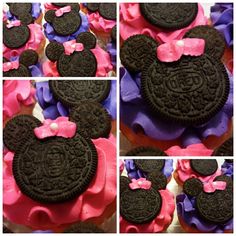 the cupcakes are made to look like minnie mouse