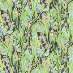 an abstract painting with green, blue and yellow colors on the surface is featured in this image