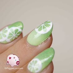 Lime Fruit Nails Design, Lemon And Lime Nails, Kawaii Nail Art, Strawberry Shortcake Characters