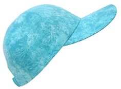 "Presenting... CALICO CAPS® The Original Soft Brim Baseball Cap(TM) This bright baseball cap is called \"Time To Fly\" - Carefree dragonflies flying in every direction, etched on a pretty, mottled watercolor tie-dye batik looking turquoise background. Matching Parakeet Blue top-stitching. Lined in our classic white-on-white floral print cotton. Finished with the new, turquoise, 100% cotton twill ribbon sweatband. Adult: SMALL Classic six-panel design Fully lined Soft Flexible Brim: 7\" wide, 3\" long Exclusive adjustable back = +/- one inch Ponytail opening in back Handmade in USA with 100% pre-washed/pre-shrunk cotton Fabrics used are woven cotton - not knits Machine wash-and-dryable, handwash recommended: cold water, drip-dry, medium iron The classic 6-panel design is nicely rounded for Watercolor Dragonfly, Dragonfly Print, Baseball Ball, Dragonfly Prints, Blue Dragonfly, Turquoise Background, Hook And Loop Tape, Sports Fashion, Bleu Turquoise