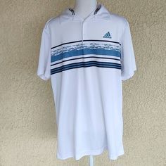 Adidas Novelty Core Stripe Polo Shirt - White/Haze Blue. Size Medium- Nwt Adidas Blue, Polo Shirt White, Striped Polo Shirt, Blue Adidas, Adidas Men, Shirt White, Polo Shirt, Blue White, Color Blue