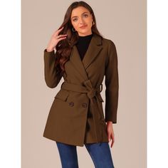 The long trench coat is shaped in a classic double-breasted cut. This soft, elegant coat with a tie around the waist detail is a classic look and will keep you warm in the cool weather. Whether you want to dress up your look or just stay warm in casual winter, it is a better choice for you. The self-tie belt style is flattering and fits more different body shapes. Black Versace Dress, Elegant Coats, Winter Outwear, Long Trench, Long Trench Coat, Belt Style, Deep Brown, Woman Standing, Style Mistakes