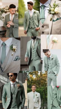 a collage of men in suits and ties with flowers on their lapel covers